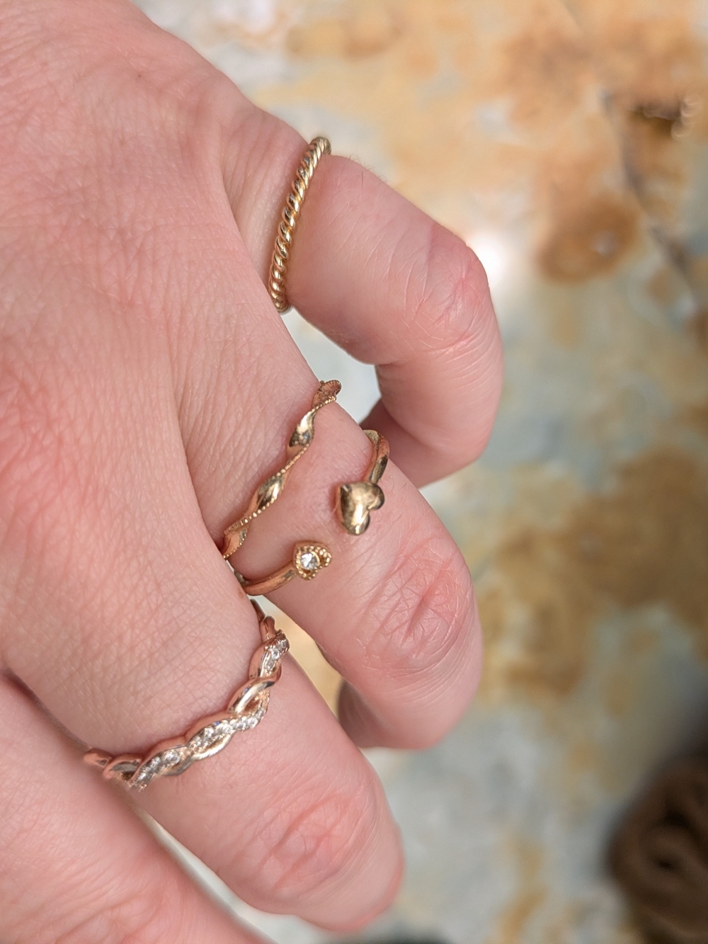 Delicate Gold Tone Stackable Heart & Twist Rings - Picture 1 of 3